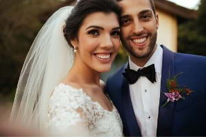 Couple taking selfie during wedding day 